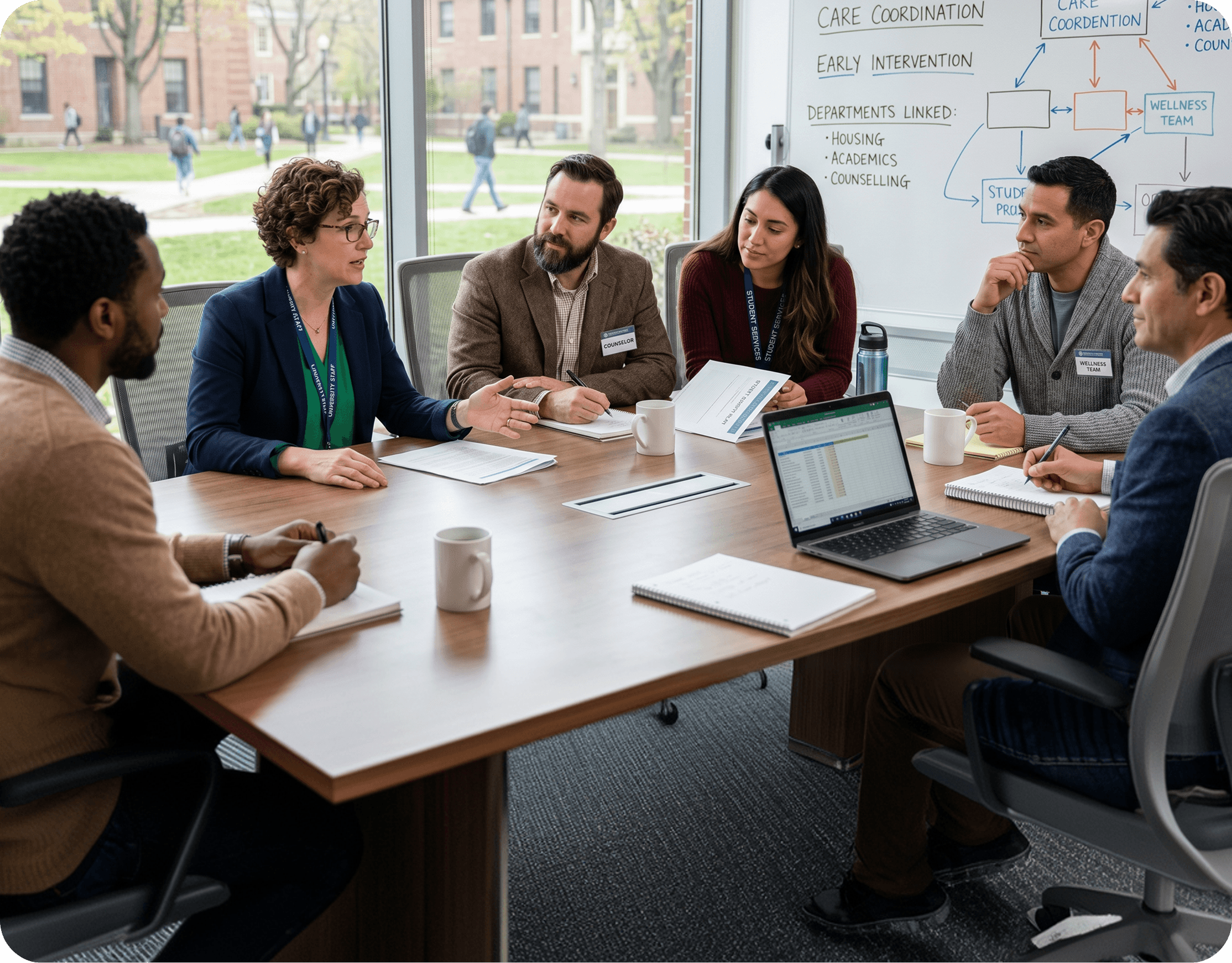 A team collaborating around a table on care coordination