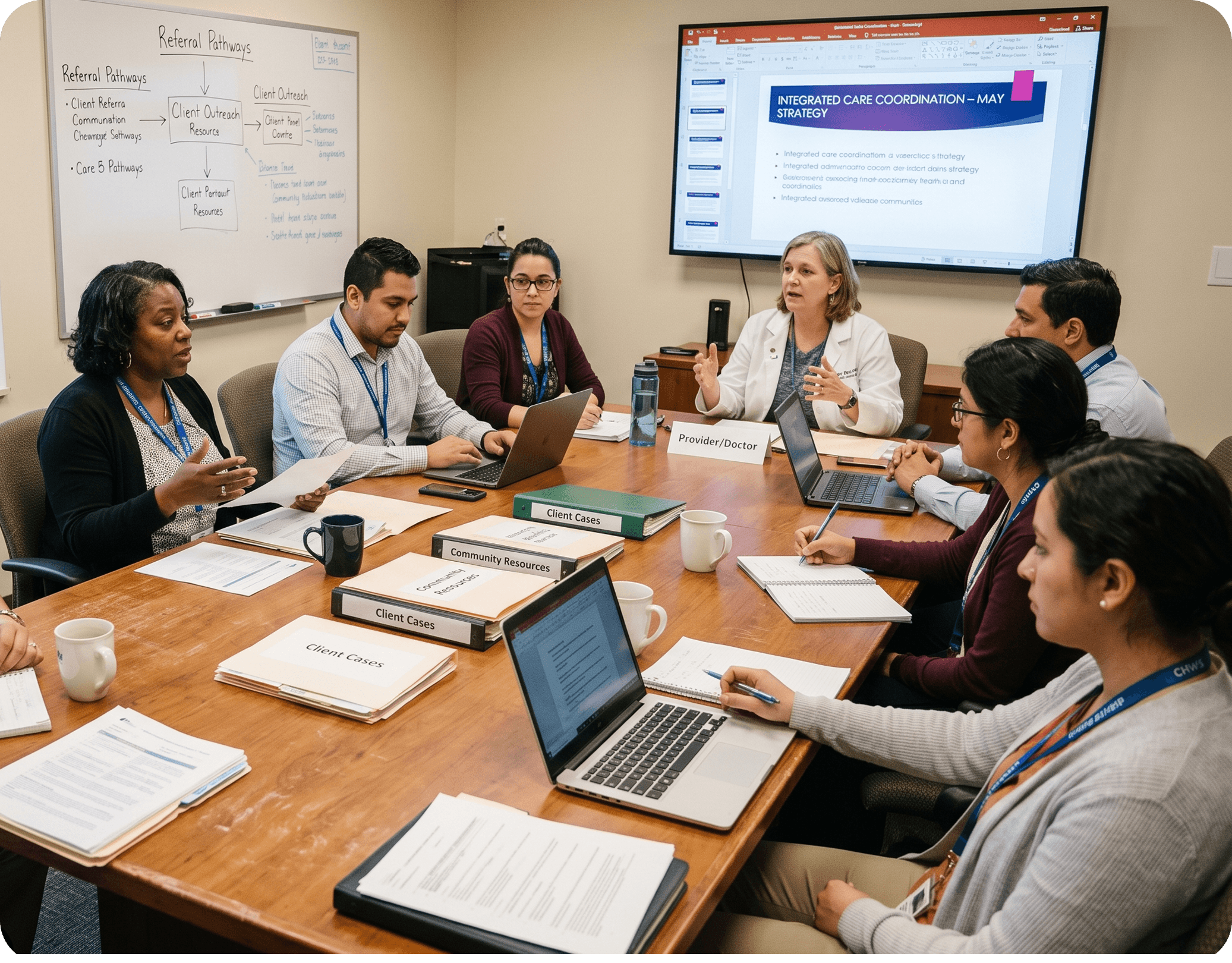 A team collaborating around a table on care coordination
